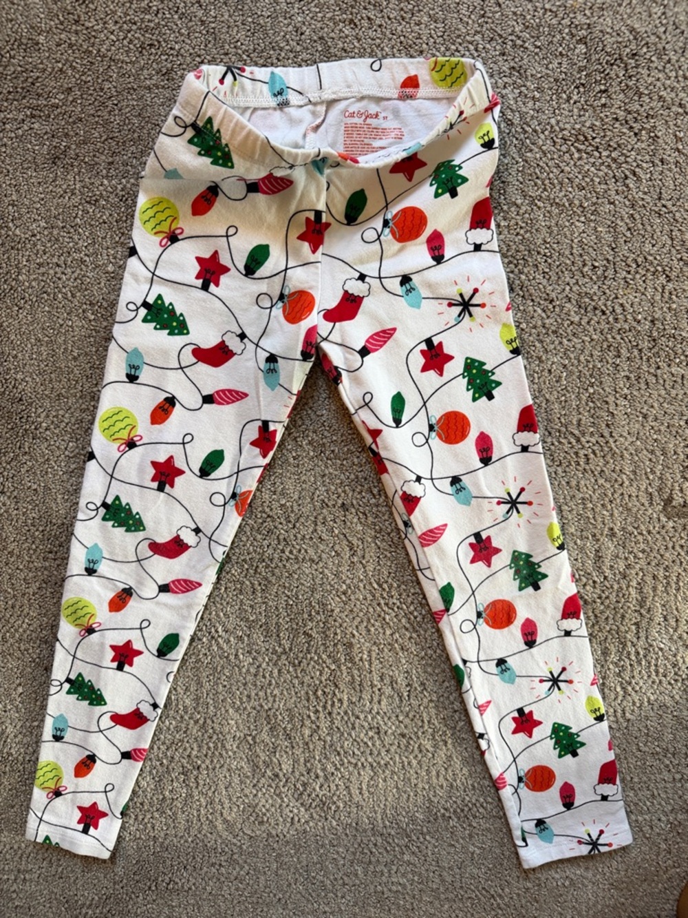 Cat & Jack White Holiday Lights & Trees Leggings